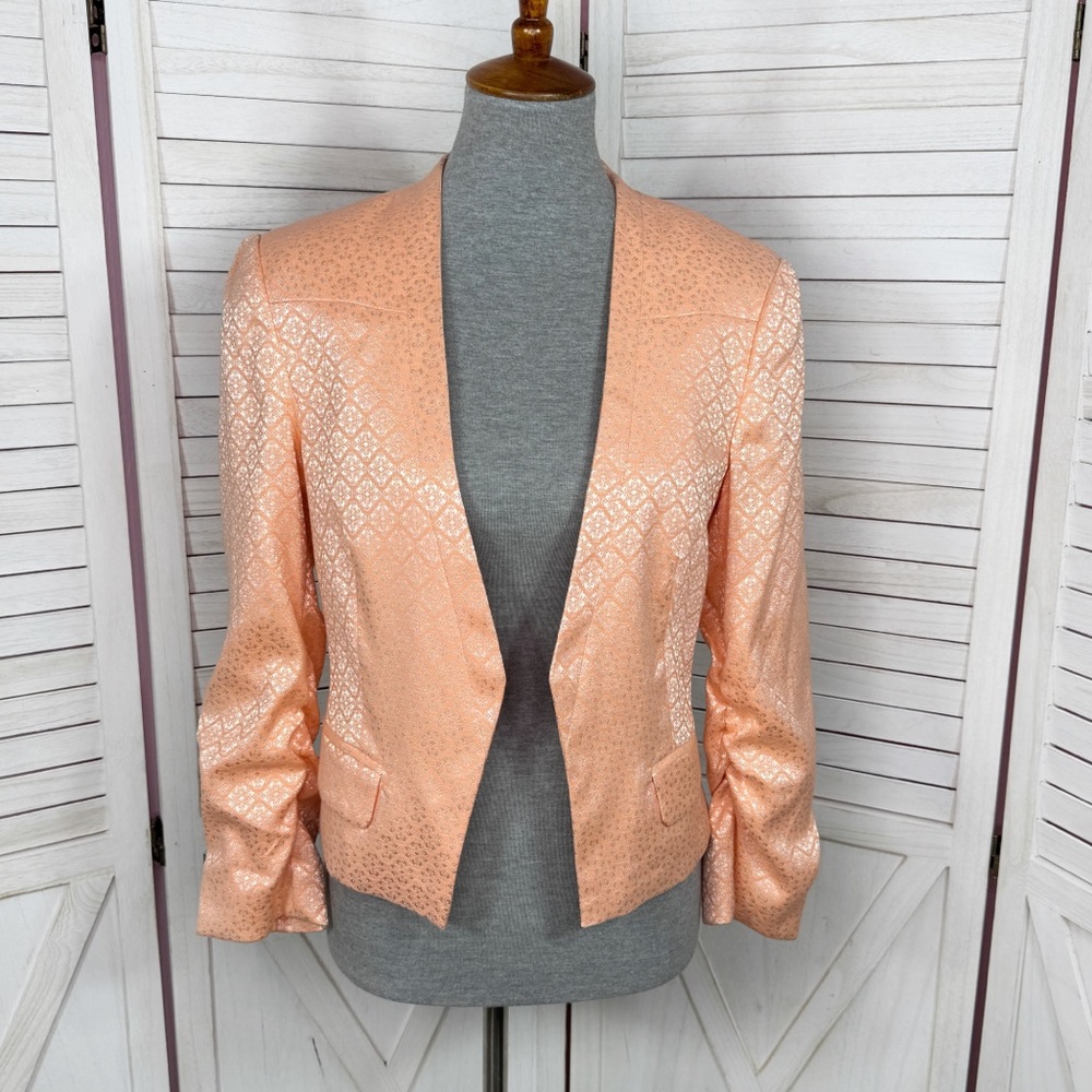 Victorias‎ Secret Satin Jacquard Open Front Cropped Blazer Jacket Peach 10